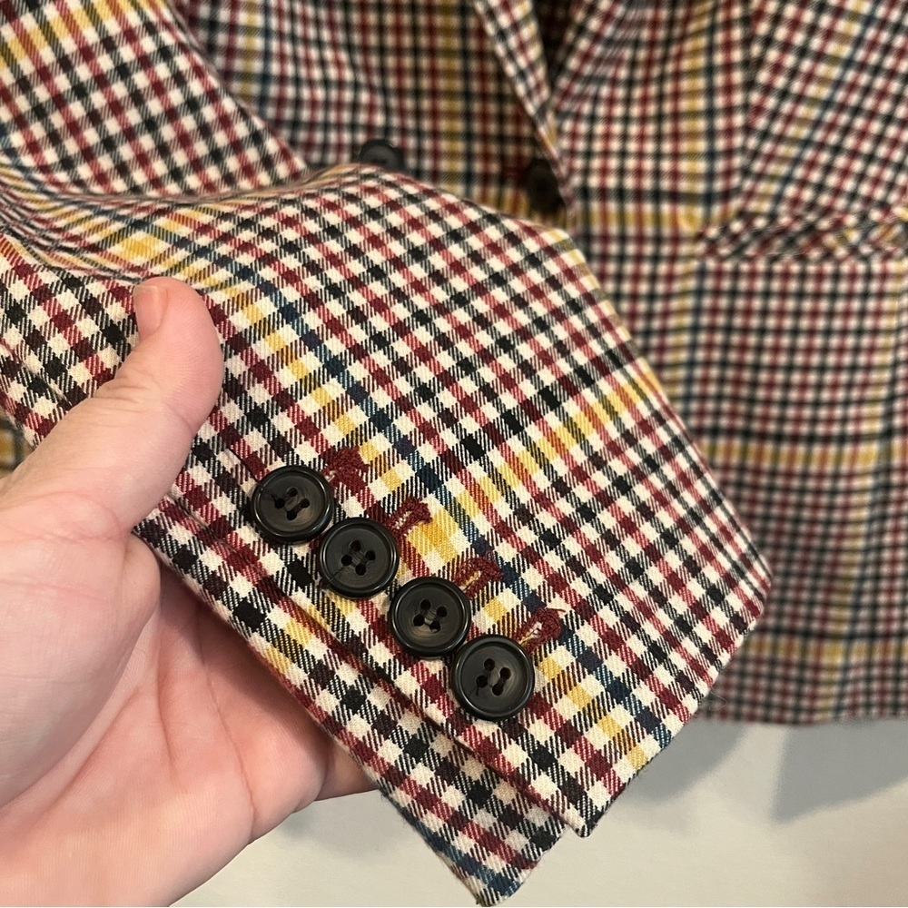 1901 Women’s rusty autumn colored plaid blazer size 10 fun blue under collar - Picture 3 of 14